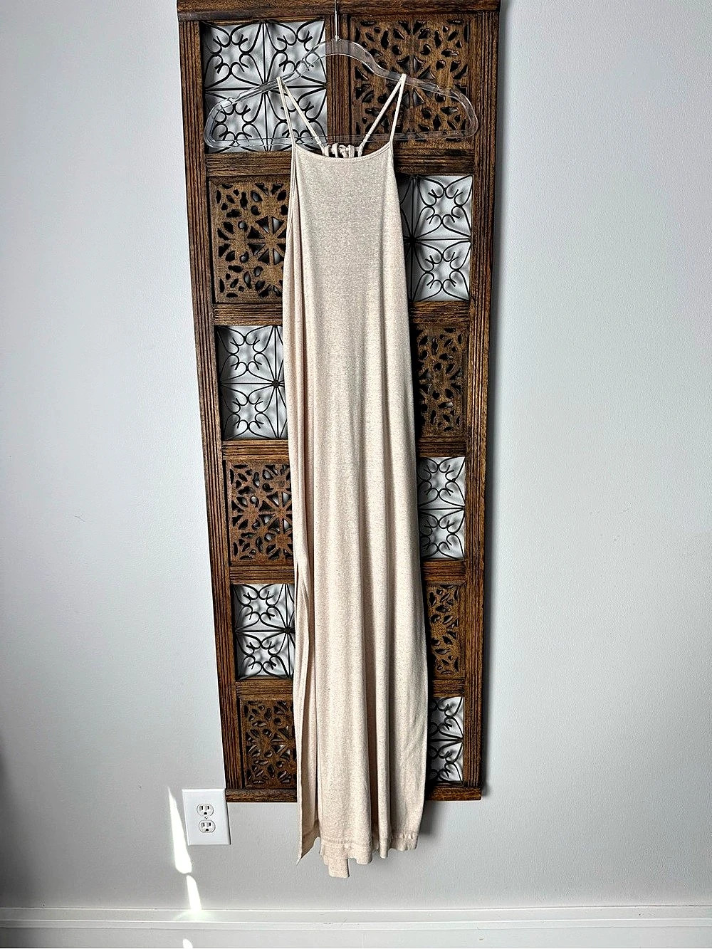 Free People Beach linen-blend tan halter maxi dress